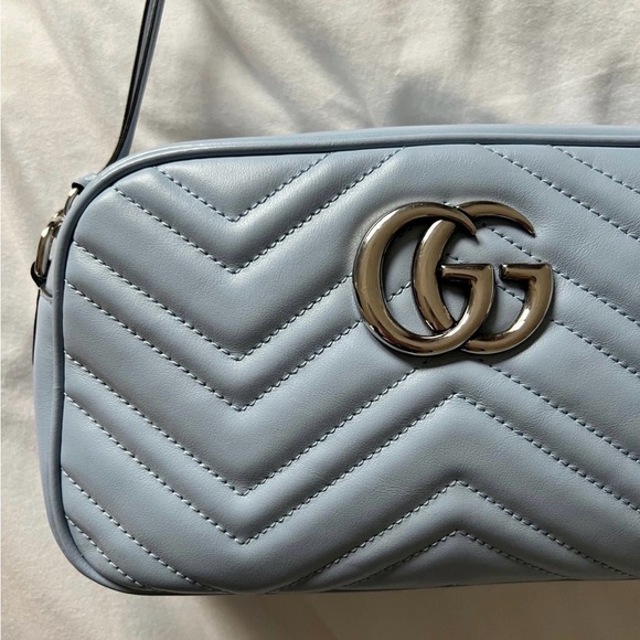 Authentic Gucci GG Marmont Calfskin Crossbody Chain Shoulder Bag Blue - Picture 3 of 14